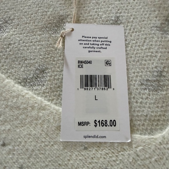 Splendid Hazel Hearts V-Neck Knit Sweater Ivory w/ Metallic Silver Hearts Size L - Picture 13 of 13